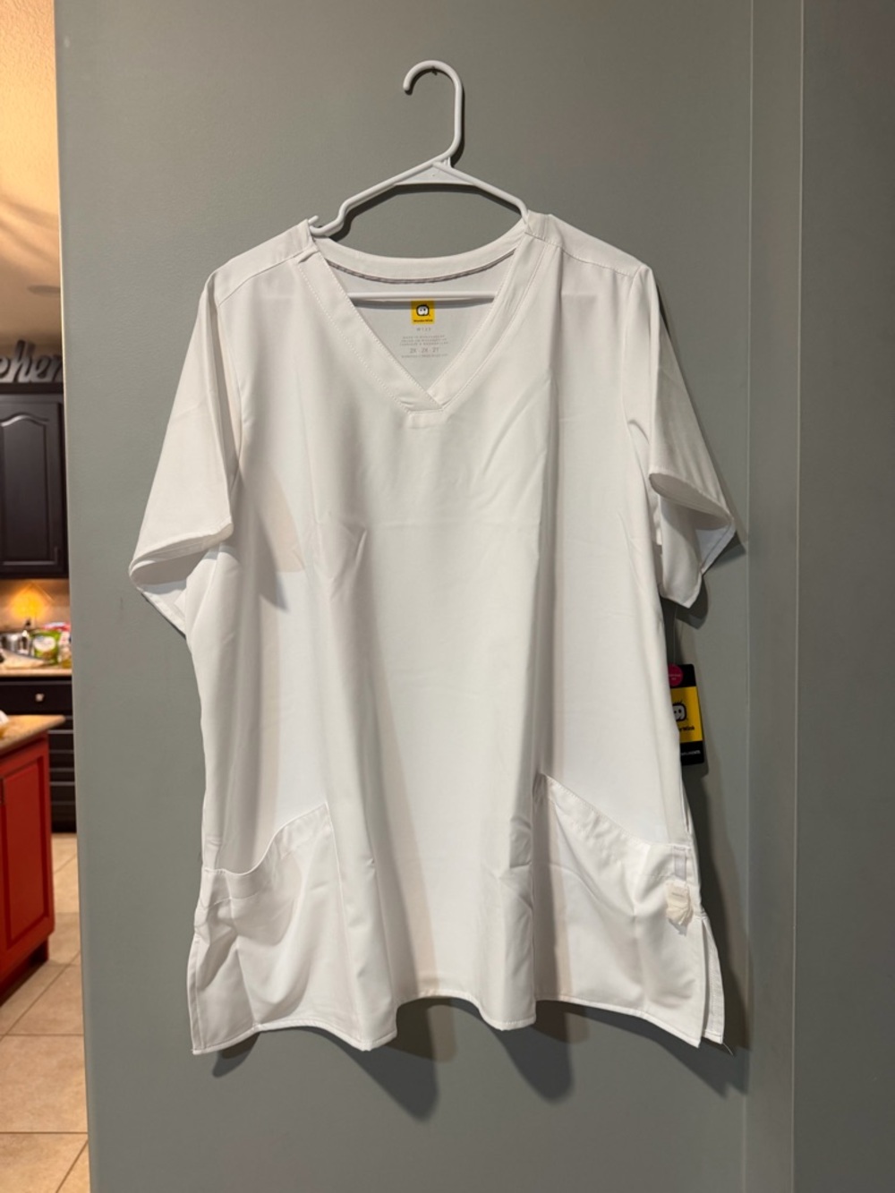 WonderWink White V-Neck Short Sleeve Scrub Top